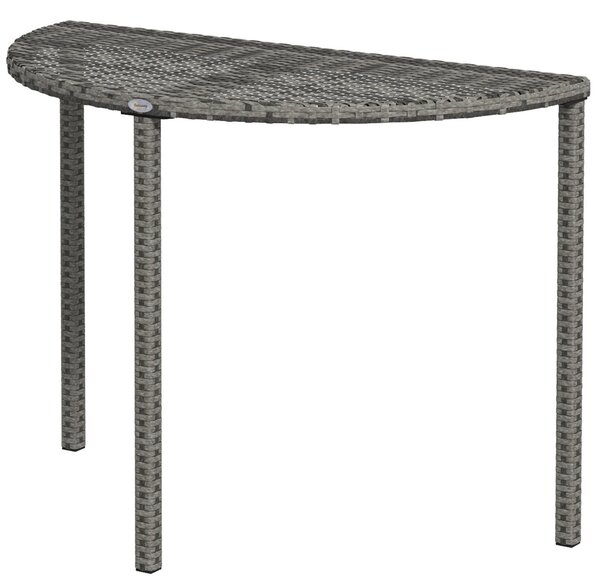 Outsunny Balkonový Stůl Zahradní Boční Stůl Zahradní Nábytek Polokruhový Ratanový Metalický Šedý 100 x 50 x 74 cm | Aosom