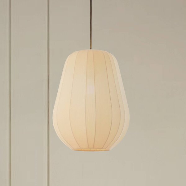 Lindby Závěsné svítidlo Helin, béžová barva, Ø 30 cm, látka, stmívatelný, Krémová / jantar, Obývací pokoj / jídelna, Textil / tkanina / hedvábí, Moderní