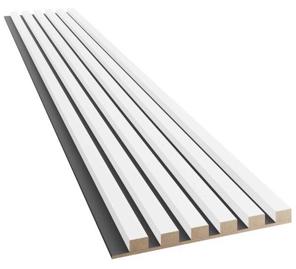 Akustický panel, podklad MDF deska, úzká lamela, bílý mat, 30x275 cm
