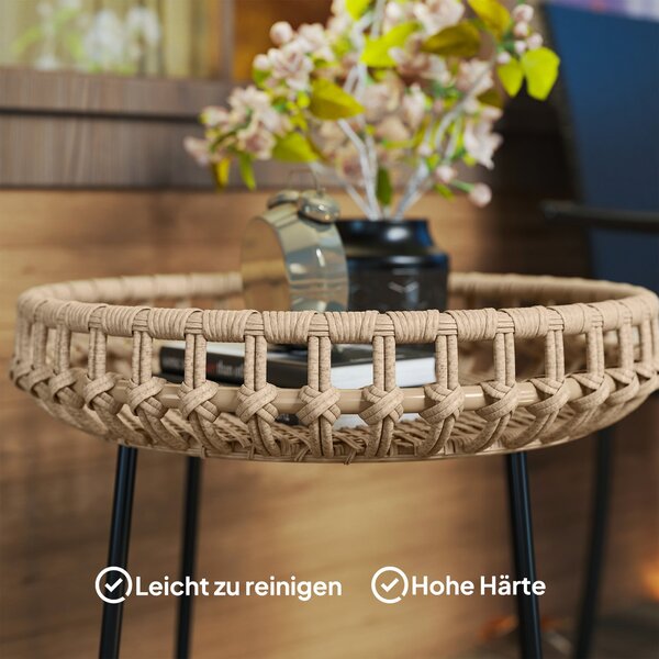 Outsunny 2dílná Sada Bočních Stolů Polyrattan Ø60/41 cm kulatý zahradní stůl s X nohami a nastavitelnými podložkami pro venkovní balkonový stůl, kavár
