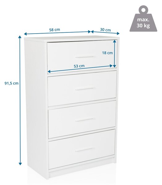 Hjh LIVING Komoda se 4 zásuvkami ESTORIA Příborník 91,5 x 58,0 x 30,0 cm