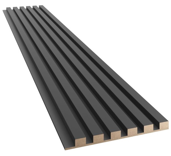 Akustický panel, podklad MDF deska, úzká lamela, černý mat, 30x275 cm