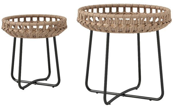 Outsunny 2dílná Sada Bočních Stolů Polyrattan Ø60/41 cm kulatý zahradní stůl s X nohami a nastavitelnými podložkami pro venkovní balkonový stůl, kavár