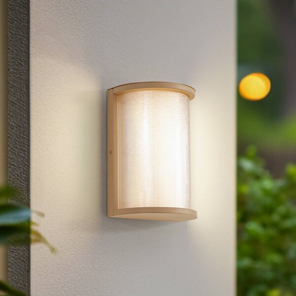 Lindby LED venkovní nástěnné svítidlo Calvik, béžové, rýhované, IP44, Krémová / jantar, Nerezová ocel, Moderní