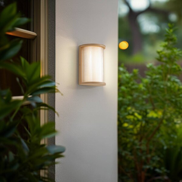 Lindby LED venkovní nástěnné svítidlo Calvik, béžové, rýhované, IP44, Krémová / jantar, Nerezová ocel, Moderní
