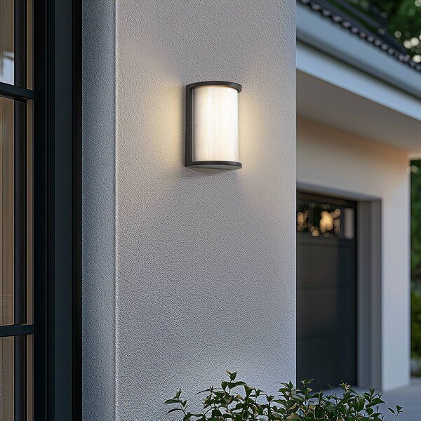 Lindby LED venkovní nástěnné svítidlo Calvik, černé, rýhované, IP44, Černá, Nerezová ocel, Moderní
