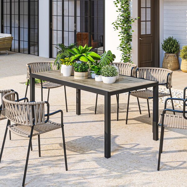 Rozkládací zahradní stůl Outsunny pro 6-8 osob, 160/240 x 90 cm, hliníkový balkonový stůl s dřevěným vzhledem, počasí odolný venkovní bufetový stůl na