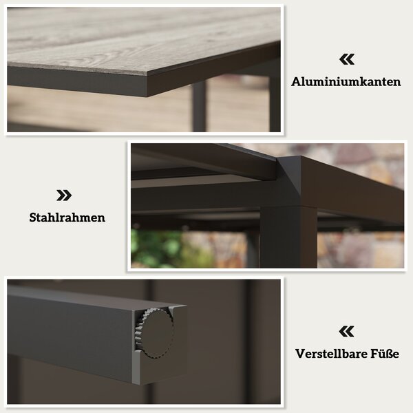 Rozkládací zahradní stůl Outsunny pro 6-8 osob, 160/240 x 90 cm, hliníkový balkonový stůl s dřevěným vzhledem, počasí odolný venkovní bufetový stůl na