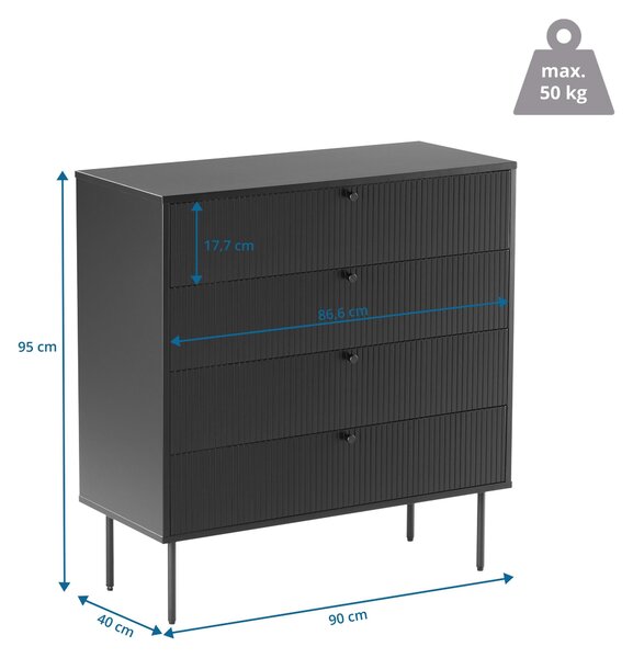 Hjh LIVING Komoda se 4 zásuvkami KARBY K Příborník 95,0 x 90,0 x 40,0 cm