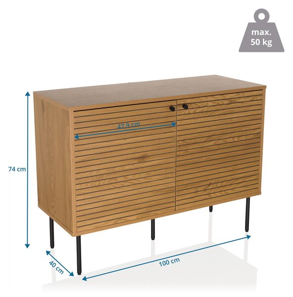 Hjh LIVING Příborník LINNO S Komoda Skříňka s knoflíkovou rukojetí 74,0 x 100,0 x 40,0 cm
