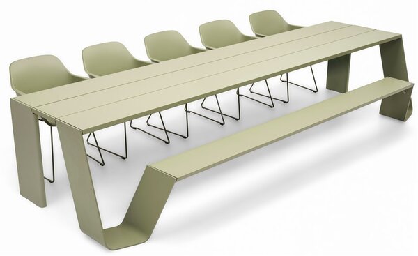 Extremis Jídelní stůl s integrovanou lavicí na jedné straně Hopper combo 360, Extremis, 358x123x74 cm, lakovaný hliník barva dle vzorníku RAL
