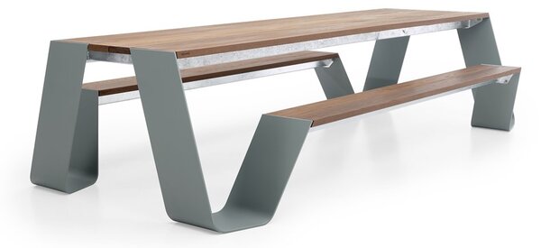 Extremis Jídelní stůl s integrovanou lavicí na obou stranách Hopper Picnic 180, Extremis, 178x160x74 cm, rám galvanizovaná ocel, deska a sedací část iroko