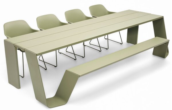 Extremis Jídelní stůl s integrovanou lavicí na jedné straně Hopper combo 300, Extremis, 298x123x74 cm, lakovaný hliník barva dle vzorníku RAL