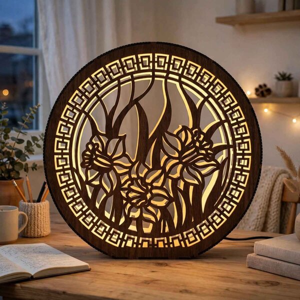 Stolní lampa ze dřeva Narcis | DAFFODIL: HDF - Ořech 20 cm 4793-115248 LED0614