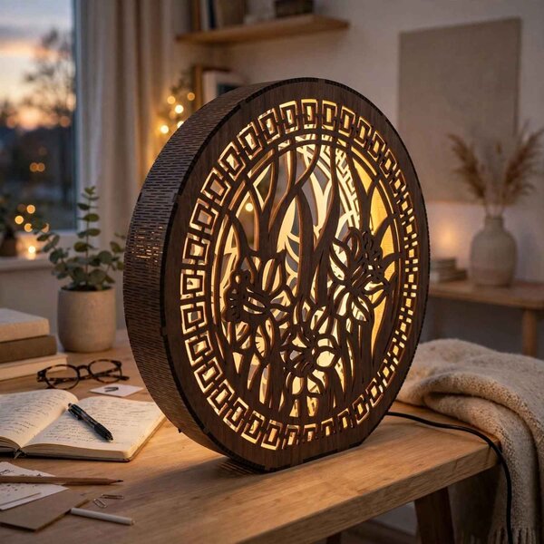Stolní lampa ze dřeva Narcis | DAFFODIL: HDF - Ořech 20 cm 4793-115248 LED0614