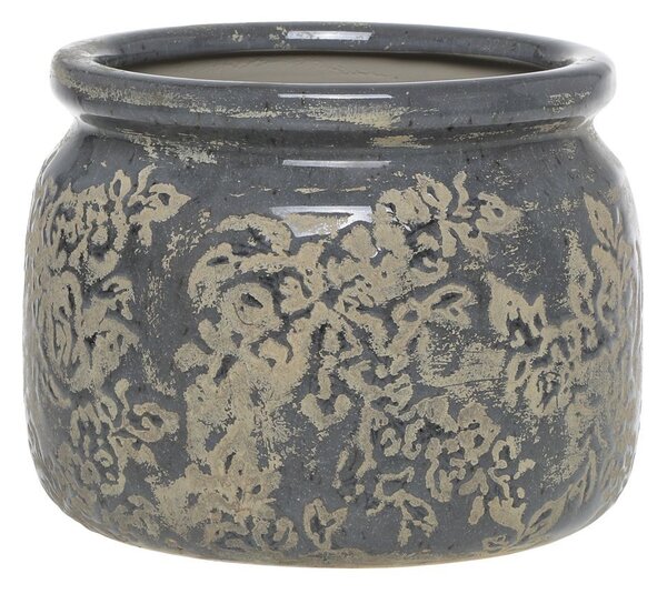 Opálový antik keramický obal na květináč s listy Antibes L - Ø 20*15 cm - Chic Antique