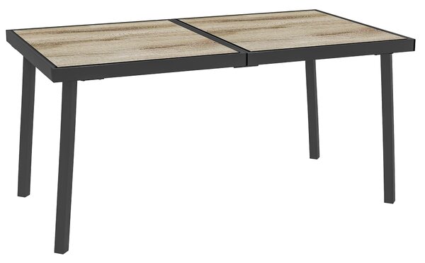Zahradní stůl Outsunny, balkonový stůl, 145 x 85 cm terasový stůl pro 6 osob s dřevěným vzhledem, jídelní stůl do zahrady, ocelový rám, šedý | Aosom