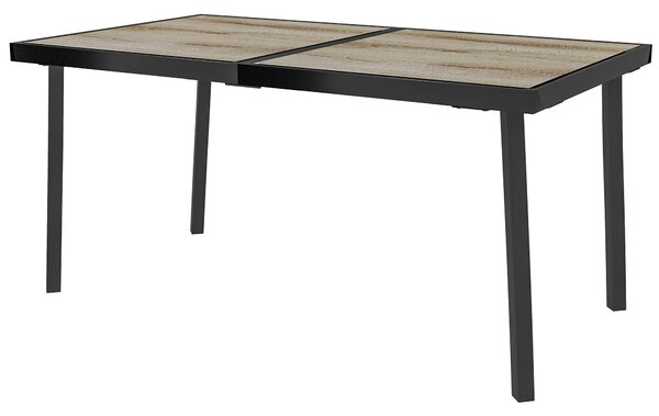 Zahradní stůl Outsunny, balkonový stůl, 145 x 85 cm terasový stůl pro 6 osob s dřevěným vzhledem, jídelní stůl do zahrady, ocelový rám, šedý | Aosom