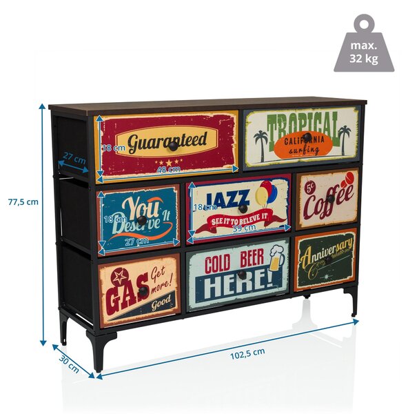 Hjh LIVING Komoda s 8 zásuvkami AMERIKO B Příborník 77,5 x 102,5 x 30,0 cm