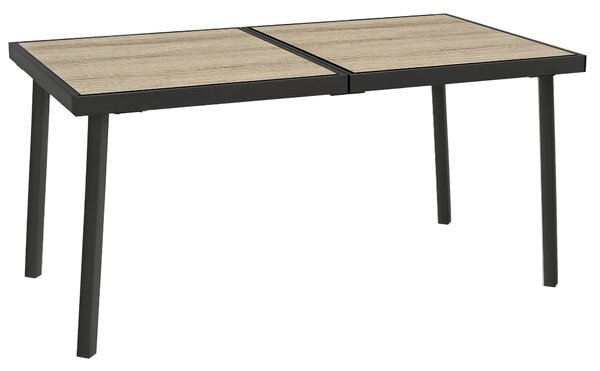 Zahradní stůl Outsunny, balkonový stůl, 145 x 85 cm terasový stůl pro 6 osob s dřevěným vzhledem, jídelní stůl do zahrady, ocelový rám, šedý | Aosom