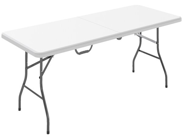 Skládací zahradní stůl Outsunny 180 x 74 cm, voděodolný bufetový stůl s rukojetí, skládací stůl pro kempování na zahradu, terasu a balkon, bílý | Aoso