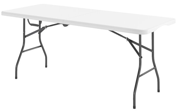 Skládací zahradní stůl Outsunny 180 x 74 cm, voděodolný bufetový stůl s rukojetí, skládací stůl pro kempování na zahradu, terasu a balkon, bílý | Aoso