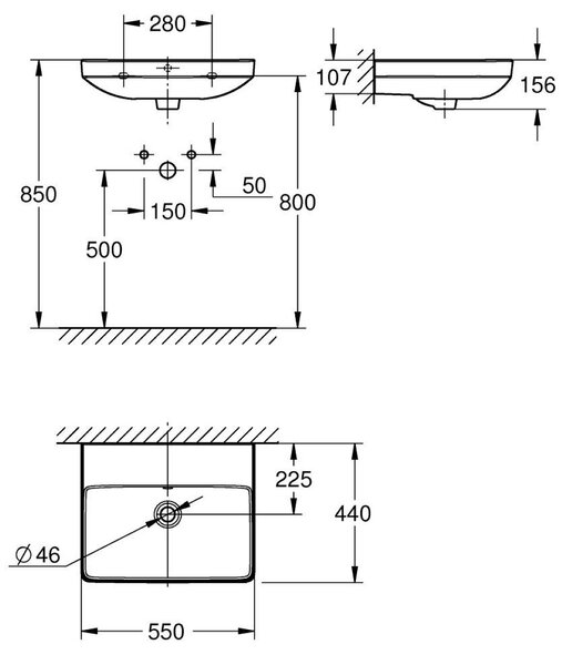 Grohe Euro Ceramic umyvadlo 55x44 cm obdélníkový klasický bílá 102432SH00