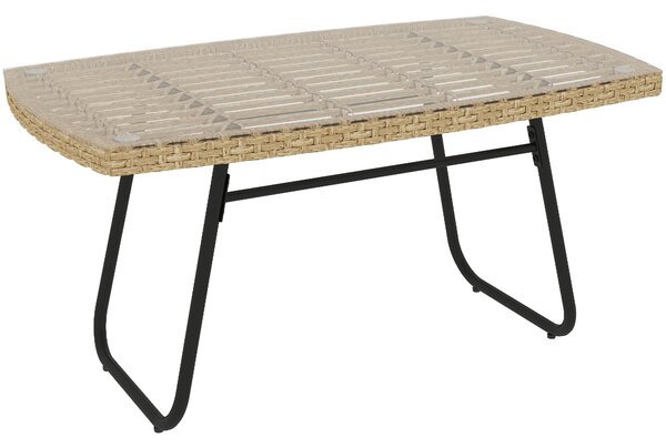 Zahradní stůl Outsunny z poly ratanového materiálu, 90 x 50 x 45 cm, UV odolný boční stůl se skleněnou deskou, obdélníkový stůl na terasu, balkonový s