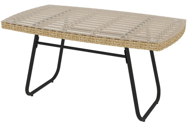 Zahradní stůl Outsunny z poly ratanového materiálu, 90 x 50 x 45 cm, UV odolný boční stůl se skleněnou deskou, obdélníkový stůl na terasu, balkonový s