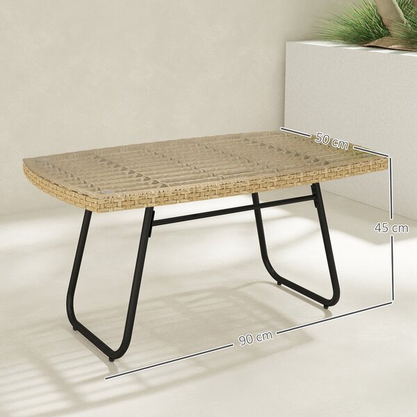 Zahradní stůl Outsunny z poly ratanového materiálu, 90 x 50 x 45 cm, UV odolný boční stůl se skleněnou deskou, obdélníkový stůl na terasu, balkonový s