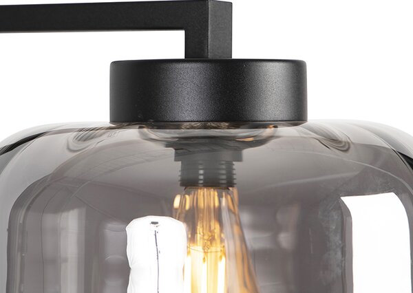 Designová stojací lampa černá s kouřovým sklem - Qara Down
