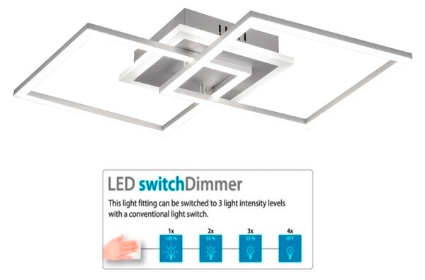 Trio Leuchten R62793187 VENIDA - Stropní lustr stmívatelný klasickým vypínačem, LED 25W, 3000K, 2600lm, 57 x 35cm (Moderní stropní lustr s příjemnou teplou barvou světla, montura ve střírné barvě)