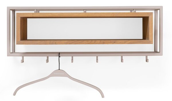 Nástěnný věšák z dubového dřeva v přírodní barvě/taupe s poličkou 78 cm School – Spinder Design