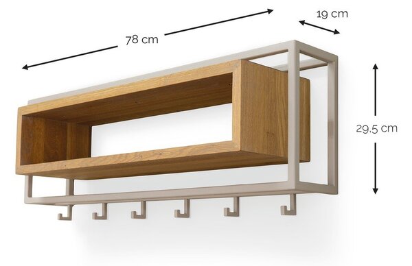 Nástěnný věšák z dubového dřeva v přírodní barvě/taupe s poličkou 78 cm School – Spinder Design