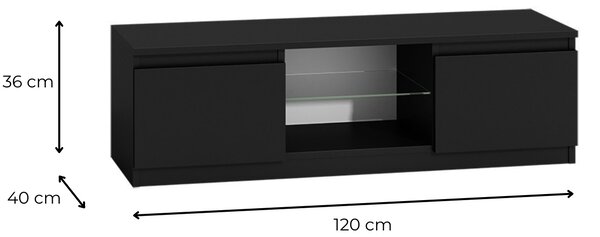 TP Living Televizní stolek DELUKO se skleněnou policí 120 cm černý lesk