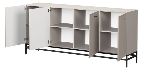 Komoda Lorini 200 cm čtyřdveřová - kašmír / černé úchyty T-bar / kovové nohy