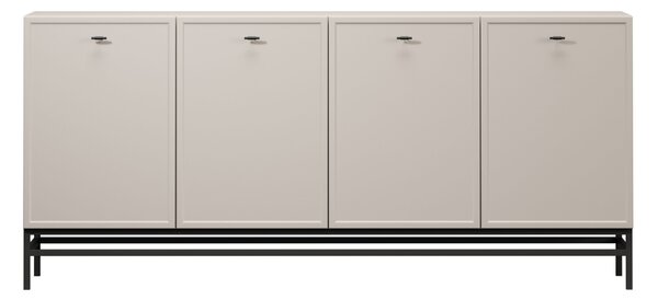Komoda Lorini 200 cm čtyřdveřová - kašmír / černé úchyty T-bar / kovové nohy