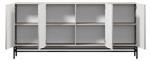 Komoda Lorini 200 cm čtyřdveřová - kašmír / černé úchyty T-bar / kovové nohy