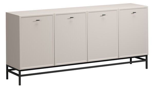 Komoda Lorini 200 cm čtyřdveřová - kašmír / černé úchyty T-bar / kovové nohy