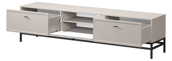 TV stolek Lorini 200 cm se zásuvkami – kašmírová / černé úchytky T-bar / černý rám