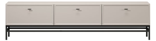 TV stolek Lorini 200 cm se zásuvkami – kašmírová / černé úchytky T-bar / černý rám