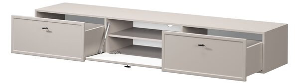 Závěsná RTV skříňka Lorini 200 cm s zásuvkami - kašmír / černé úchyty T-bar