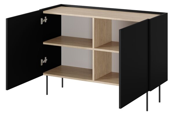 Moderní komoda Desin 120 cm dvoudveřová - černá matná / dub nagano