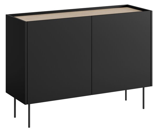 Moderní komoda Desin 120 cm dvoudveřová - černá matná / dub nagano