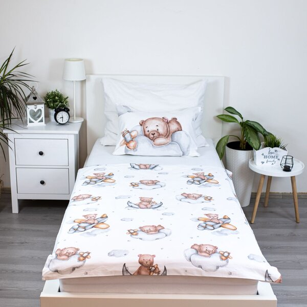 Dadka Vracov Jerry Fabrics Medvídek Plane baby bavlněné povlečení do postýlky Rozměr: 1x 40 x 60 a 1x 100 x 135 cm