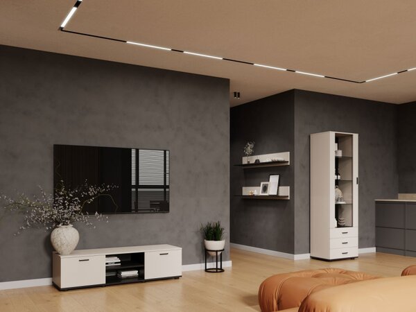 Obývací stěna Boho VII, Osvětlení: osvětlení LED - modré, Barva: černý / černý lesk 5902928120356