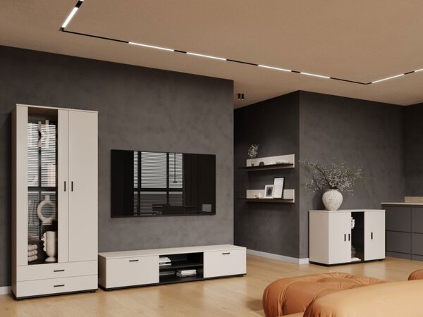 Obývací stěna Boho IX, Osvětlení: osvětlení LED - modré, Barva: bílá / bílá lesk 5902928123852