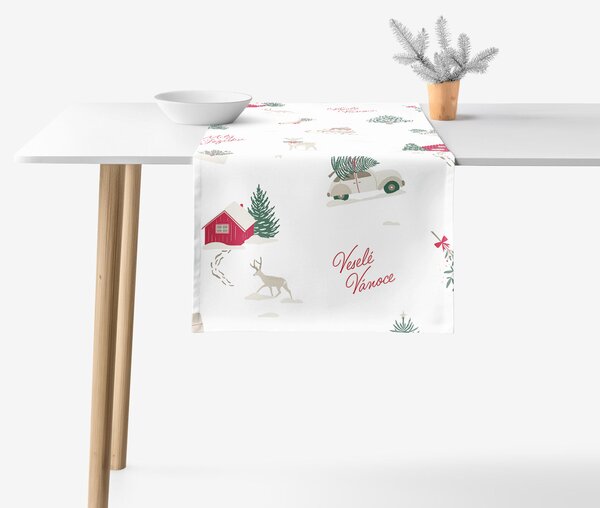 Goldea vánoční běhoun na stůl z pevné bavlny - české vánoce 35x140 cm