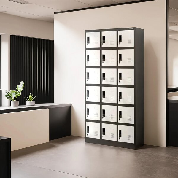 Šatní skříň s 18 uzamykatelnými boxy, antracitovo-bílá, 900x1850x400 mm: KAROL