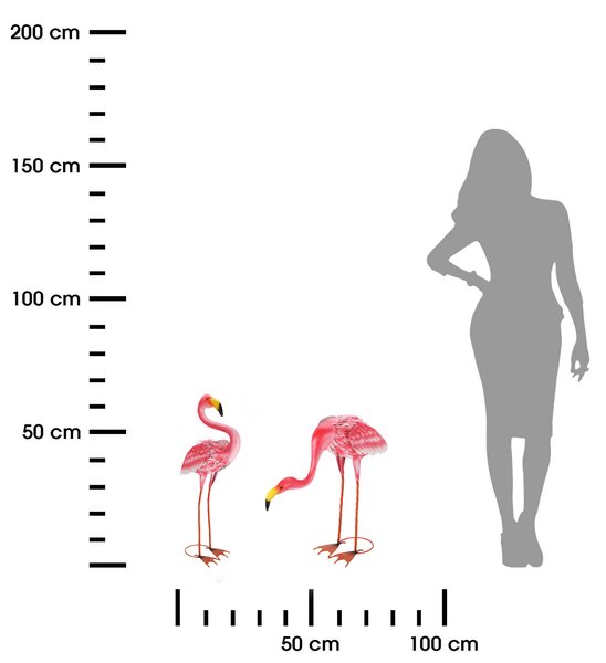 Zahradní kovová figurka Flamingo, sada 2ks, 65 cm, růžová